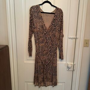 ✨ava & viv black & tan animal print faux wrap tie waist long sleeve dress✨